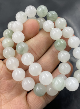 天然正品白底青天山翠玉圆珠手链 女款10毫米翠玉手串