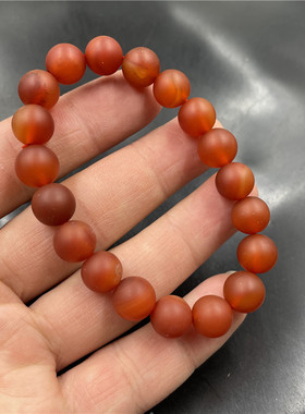 玉翔玉业 男女款红色哑光磨砂缠丝玛瑙圆珠手链手串