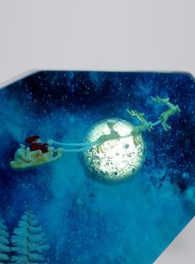 24年新款创意外贸圣诞微景观树脂小夜灯欧式老人月亮摆件工艺品潮