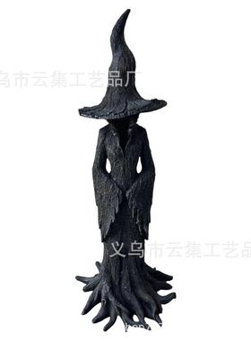 跨境新款Cracker Barrel Witch 女巫雕像万圣节树脂摆件家居装饰
