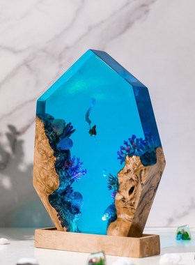 跨境热卖家居卧室桌面创意美人鱼海洋艺术摆件礼物实木树脂小夜灯