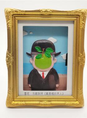 新款世界名画冰箱贴手绘立体相框摆件 蒙娜丽莎 戴珍珠耳环的少女