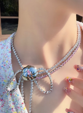 NOTHING NINE 双链条山茶花镜面抛光锆石项链+可调节指间戒