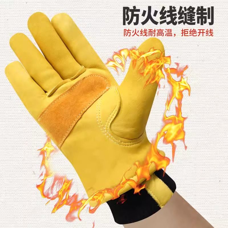 冬季加绒电焊手套牛皮耐高温短款超柔软工作耐磨焊接防烫焊工专用 - 图1