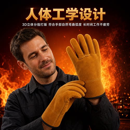 电焊手套牛皮耐高温进口防烫柔软无缝劳保耐磨加厚氩弧焊焊工专用 - 图2