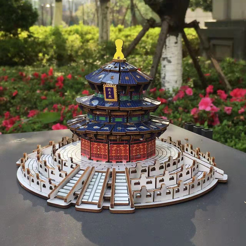 木制成人手工拼装中国建筑别墅模型北京天坛古风立体拼图玩具-图2