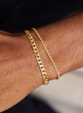 镀18K金古巴男士手链冷淡风