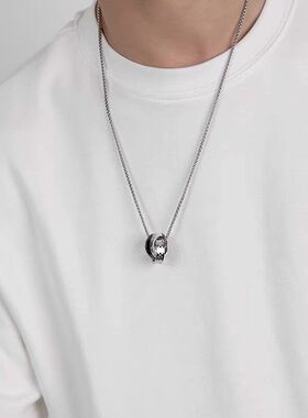 正品双环钛钢男士项链痞帅百搭