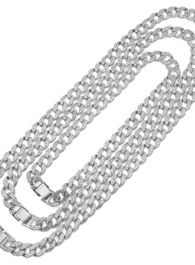 欧美莱茵石古巴链镶钻锆石项链