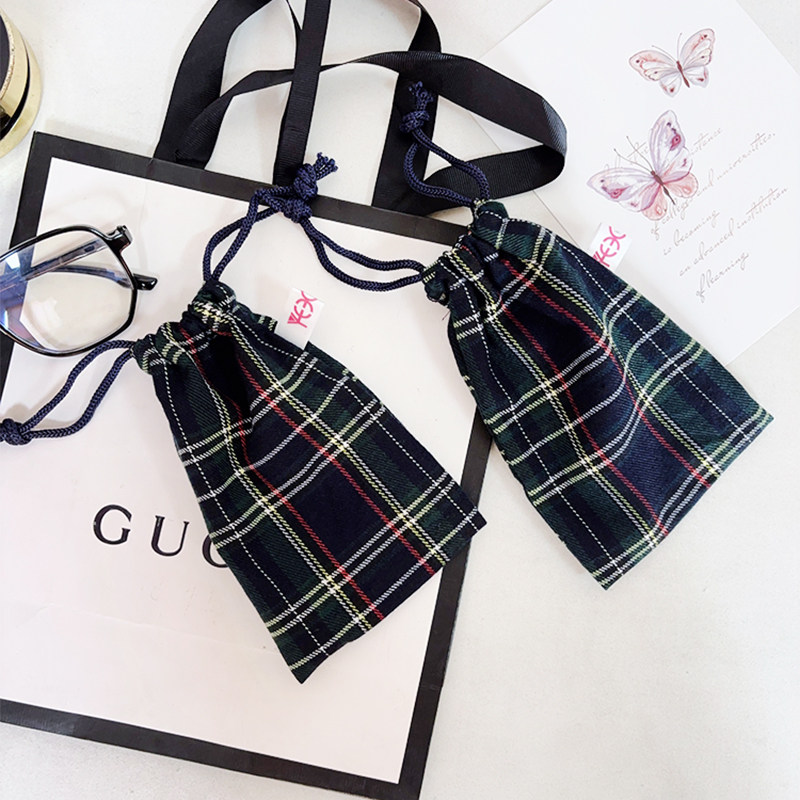 Plaid drawstring lipstick air cushion storage bag