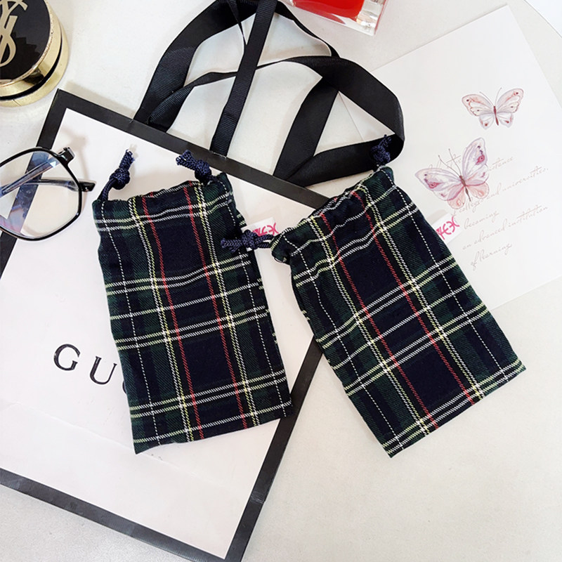 Plaid drawstring lipstick air cushion storage bag