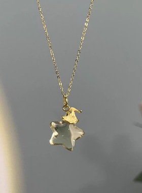 S925纯银金色拉丝戴帽子星星黄水晶项链圣诞星轻奢精致可爱毛衣链