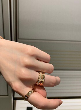 伯家时来运转戒指女925纯银镀18K金可转动旋转不掉色情侣对戒代发