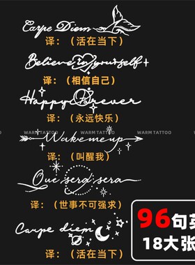 英文短句字母草本果汁纹身贴96句