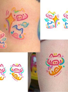 可爱线条卡通猪猪纹身贴