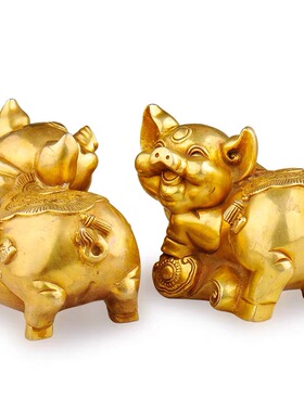 纯铜一对元宝如意猪饰品生肖猪