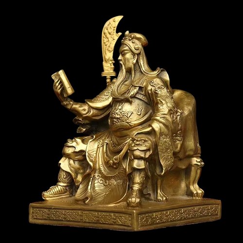 纯铜看书关公神像纯铜坐文关公摆件武财神关圣帝君大号开业礼品 - 图0