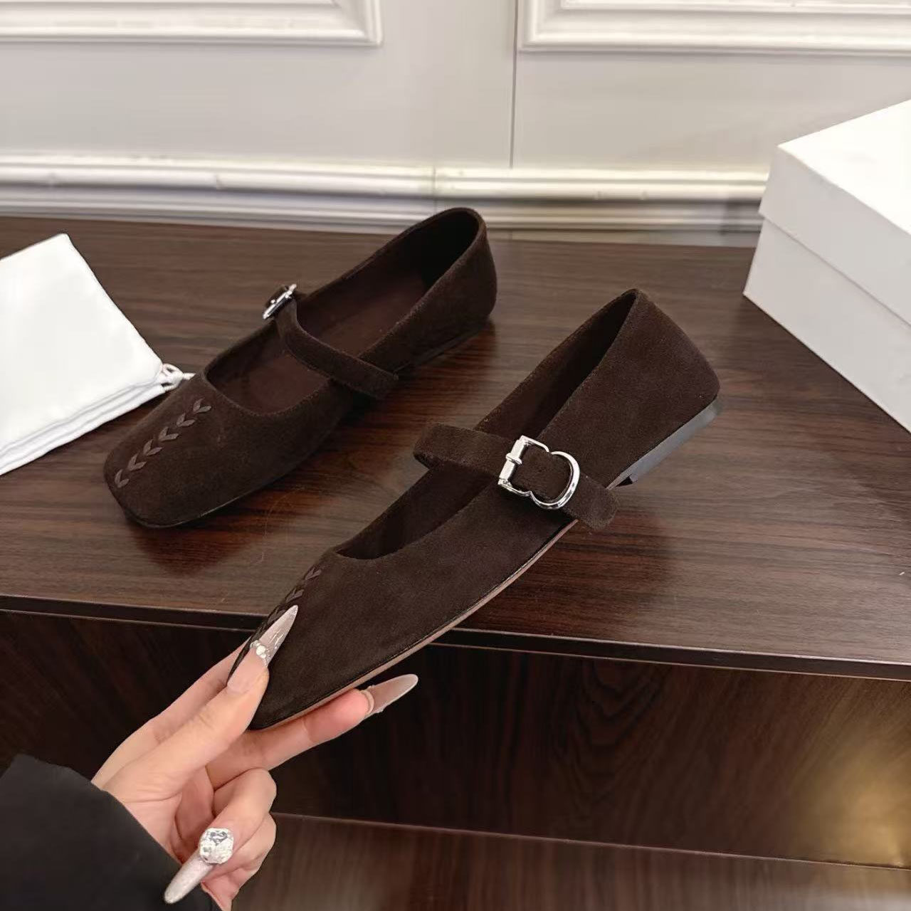 韩版小众设计复古风反绒皮玛丽珍鞋女平底一字扣带浅口百搭单鞋,淘宝优惠券,粉丝福利购,淘宝优惠卷