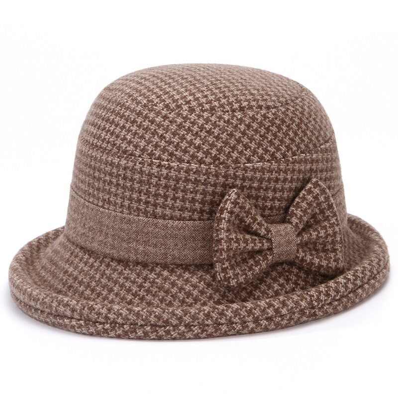 中老年人帽子女秋冬季妈妈时尚毛呢盆帽礼帽奶奶冬天厚保暖渔夫帽