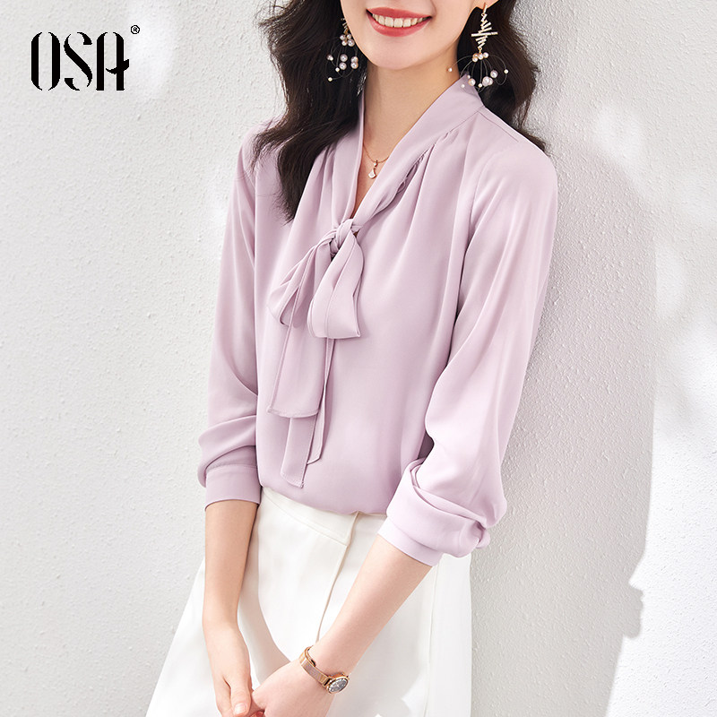 osa欧莎紫色长袖雪纺女设计感衬衫 osa卿衣落衬衫