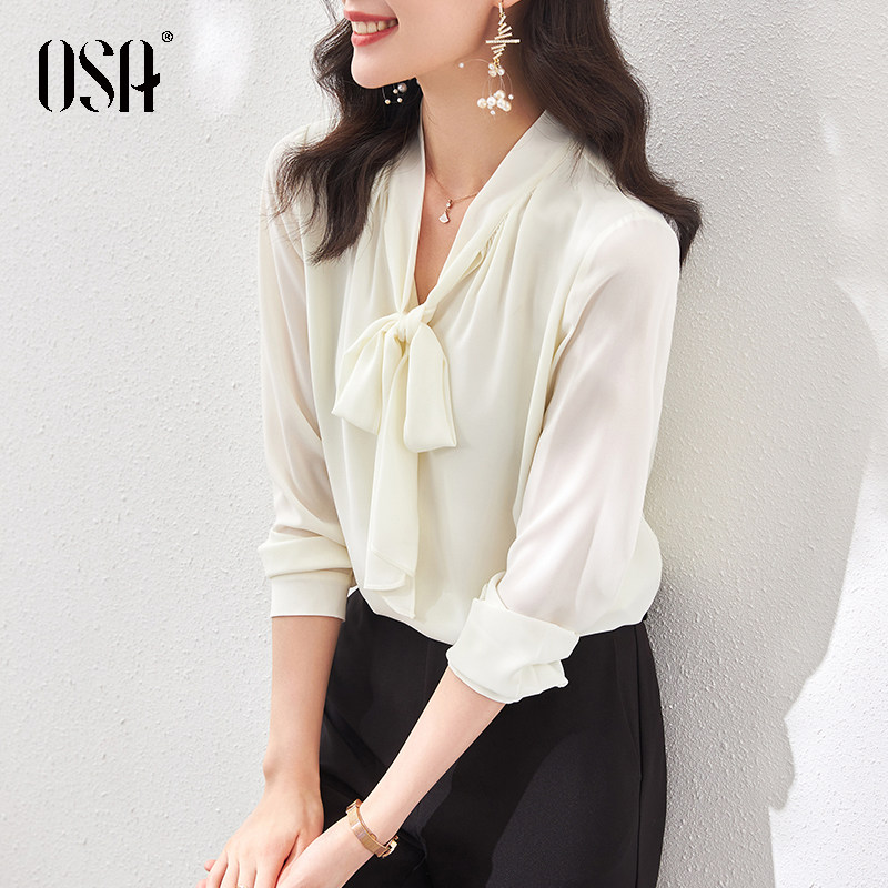 osa欧莎紫色长袖雪纺女设计感衬衫 osa卿衣落衬衫