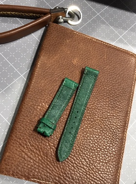 手工疙瘩皮表带 深绿色 双面皮 定制