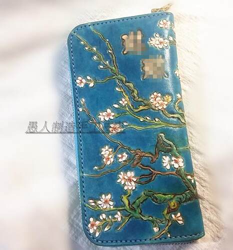 定制  手工 进口 雕刻 植鞣皮 梵高杏花 手包 - 图0
