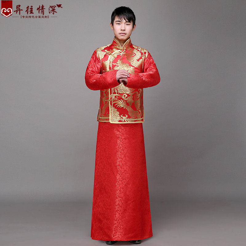 秀禾服男装中式结婚礼服红色新郎敬酒服秀和服马褂唐装古装男摄影,淘宝优惠券,粉丝福利购,淘宝优惠卷