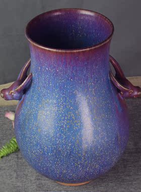 钧瓷花瓶河南神垕纯手工牛头尊陶瓷器摆件居家装饰简约收藏艺术品
