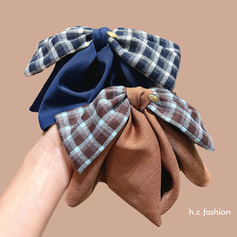 韩版格子蝴蝶结抓夹感复古后脑勺半扎发马尾夹气质显发量发夹,淘宝优惠券,粉丝福利购,淘宝优惠卷