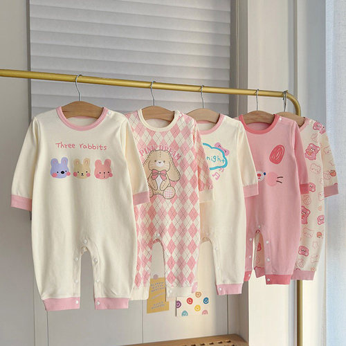 女宝宝纯棉长袖哈衣新生婴儿连体衣初生儿爬服小童睡衣春秋装外穿 - 图0