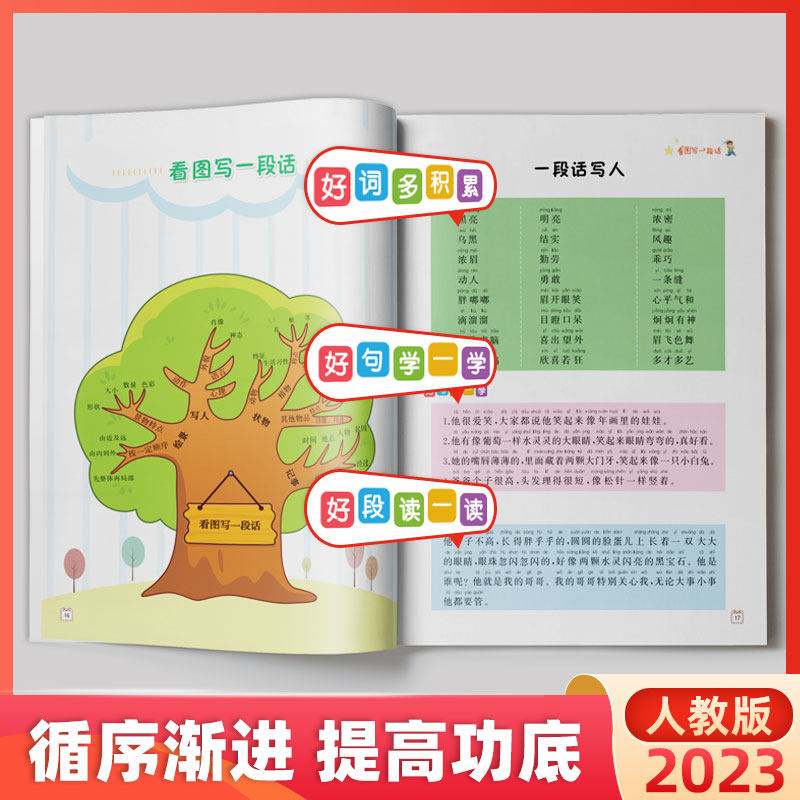 2024秋新版看图说话写话专项训练小学生一二年级上下册 人教版天天练12年级范文大全作文练习本就三步语文书 范本同步注音版七彩