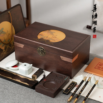 Shanlian Lake Pen Thousands Of Miles of Jiangshan Wenfang Four Treasure Suits Courtesy box Ink Brush Special Ink Brush Ink Bar End Ink-ink Zhen Ruler Pen Ink Paper Ink Stone Calligraphy ink Calligraphy Gift Box Supplies Gift and Gift Ink Block