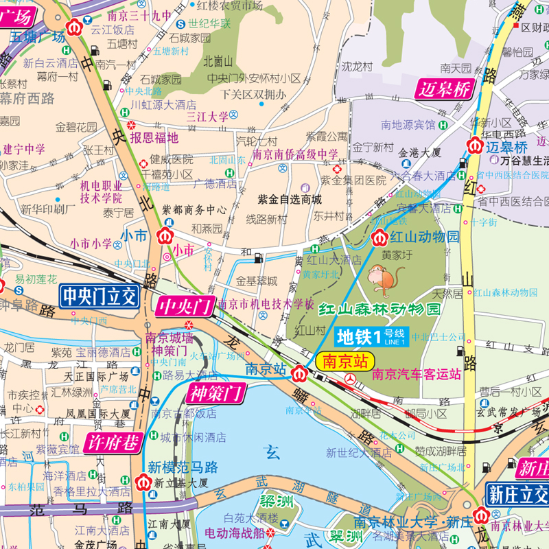南京CITY城市地图2024版南京市区街道详图+轨道交通示意图+景点导航图中图社city城市系列中国地图旅行版-图1