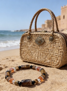 摩洛哥海风创意手串天然石手链咖色沙滩度假设计高级感情侣配饰