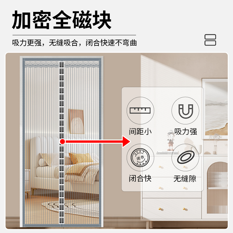 夏天防蚊门帘新款魔术贴磁铁自吸防蝇纱门纱窗家用磁性自粘免打孔-图0