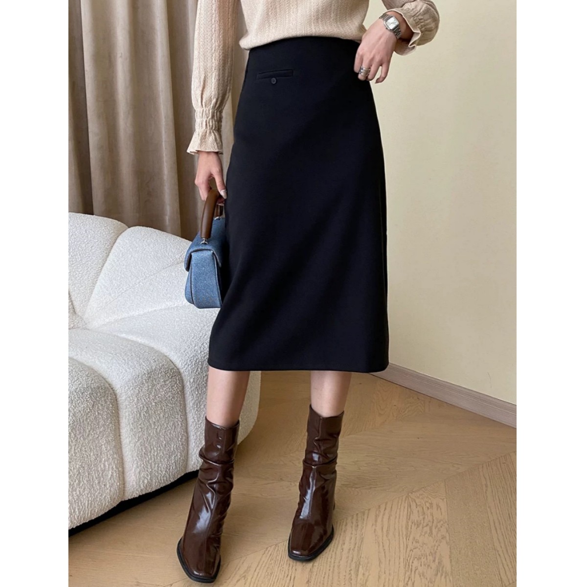 生哥家 断码清仓！秋冬女式后开叉气质百搭纯色显瘦毛呢a字半身裙,淘宝优惠券,粉丝福利购,淘宝优惠卷