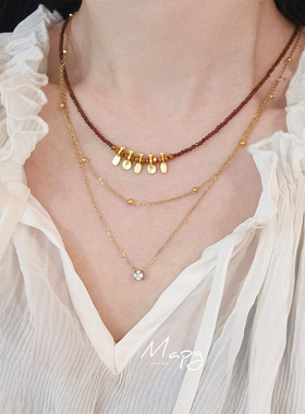 MAPG新中式朱砂红叠戴串珠项链百搭度假感浪漫颈链锁骨链首饰品女