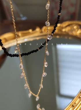 浪漫仙气黑色镀金双层项链