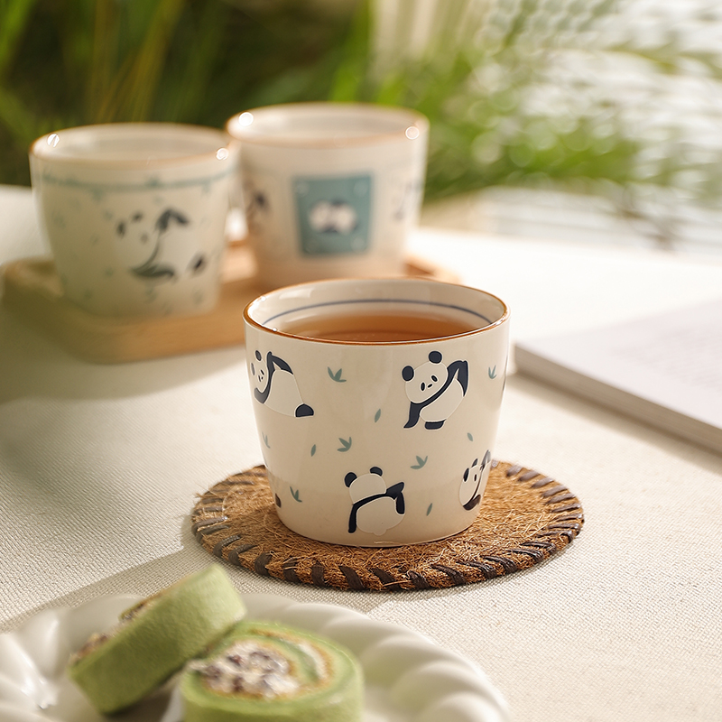 熊猫喝茶杯子高级感主人杯陶瓷一套家用品茗杯水杯功夫茶具小杯子 - 图1