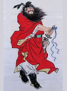 钟馗画像家用镇宅纳福朱砂纯手绘装饰画挂画招财保平安宣纸画心