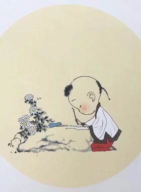 纯手绘国画字画真迹水墨写意人物画童趣图吉祥国画斗方客厅餐厅书