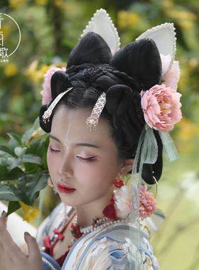 对夹绢花可爱狐狸耳朵手工
