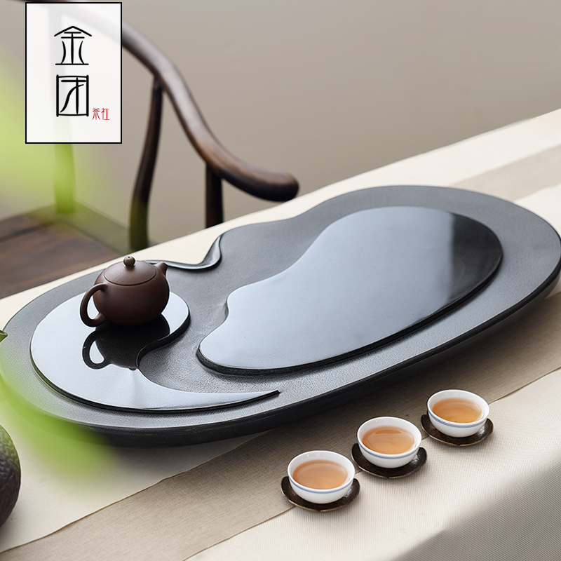 乌金石茶盘家用中式简约天然一体茶台单独排水式石材功夫茶具托盘_虎窝淘