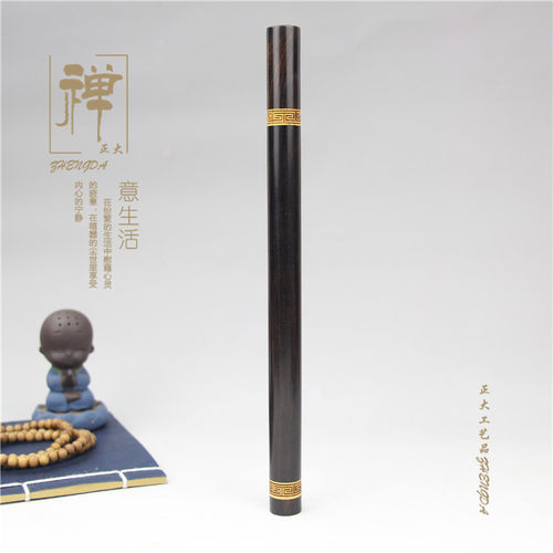 正大 创意黑檀木镶黄杨木雕刻回纹长款拔口线香筒 木质香 卧香盒 - 图0