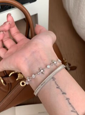 S925纯银！鸢尾花十字架纯银手链清冷感闪钻轻奢高级感小众设计