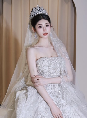 法式轻奢闪亮新娘大皇冠高级感结婚影楼生日发饰主纱头饰公主王冠