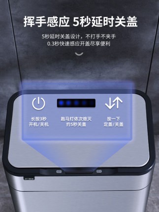 智能感应分类垃圾桶家用厨房办公室不锈钢高脚轻奢大容量杀菌密封 - 图1