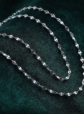 足银999.9嘴唇链瓦片链银链常规项链无吊坠单素链百搭链