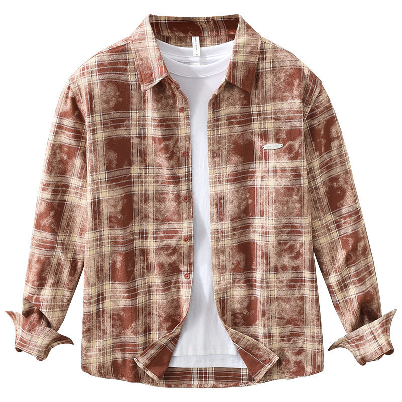 日系文艺格子长袖衬衫男士时尚潮流学生百搭休闲宽松上衣男装7575,淘宝优惠券,粉丝福利购,淘宝优惠卷